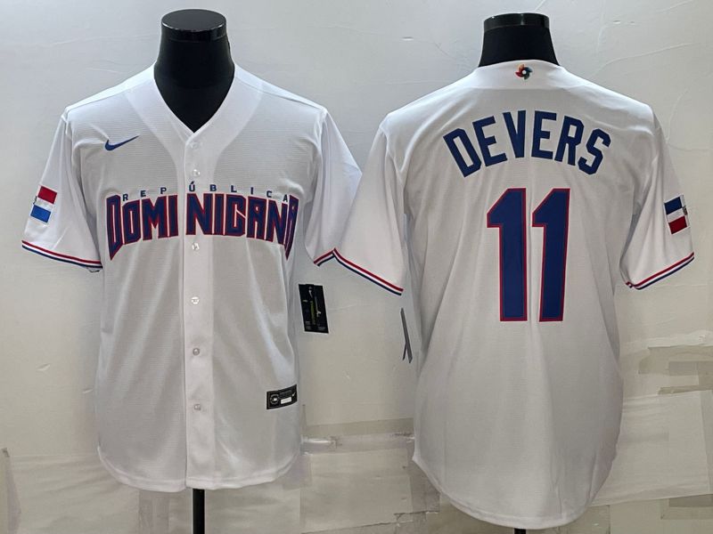 Men 2023 World Cub #11 Devers White Nike MLB Jersey9